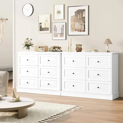 Obrázek produktu pro Komoda do ložnice, vysoká komoda se 6 zásuvkami a černými úchytkami, bílá, rozměry 108x87x40 cm