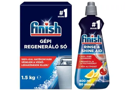 Produktbild von Finish Maschinen-Regeneriersalz 1,5kg + Finish Shine and Protect Maschinen-Klarspüler 400ml