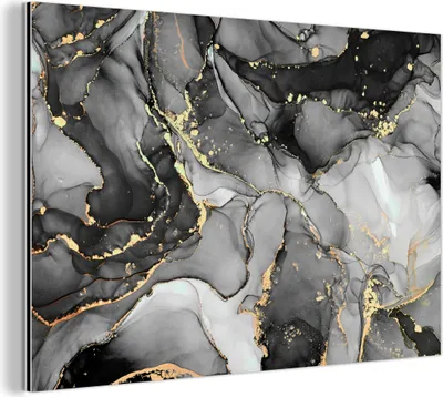 Obrázek produktu pro Nástěnná dekorace Kovový kovový obraz Wall Art 30x20cm Mramor - černá - zlatá - šedá Muchowow Hliníkové obrazy