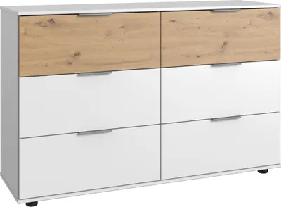 Produktbild von Schlafzimmer Schublastenkommode mit 6 Schubladen in weiß mit Artisan Eiche Nb. GRANADA-43, B/H/T ca. 130/83/41 cm