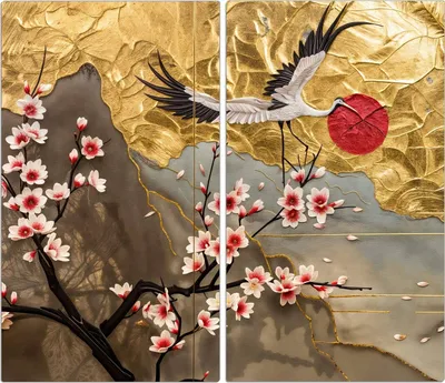 Produktbild von Spritzschutz Herdabdeckplatte Schneidebrett aus Glas Blüten und Kraniche 2-Teilig (60x52cm)