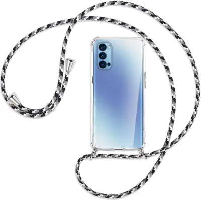Produktbild von Handykette Backcover-Schutzhülle mit Band (Metall silberfarben) für Oppo Reno5 4G/5G - schwarz/grau/weiß