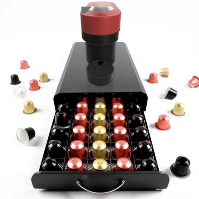 Kapselhalter für 50 Nespresso-Kapseln, Edelstahl, schwarz