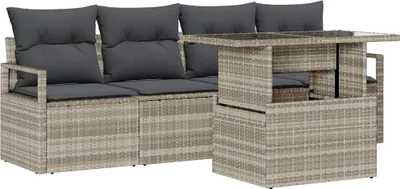 Immagine prodotto di Set divano da giardino vidaXL con contenitore e cuscini, 5 pezzi, in rattan sintetico leggero