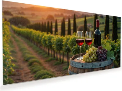 Produktbild von Glasbild 80x40cm in XXL für Wohnzimmer, Schlafzimmer Motiv Weinlandschaft