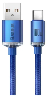 Zdjęcie produktu dla USB-A to USB-C Cable Baseus Crystal Shine Series, 100W, 5A, 2m, Blue CAJY000503
