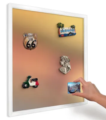 Produktbild von Magnettafel 50x50 cm mit weißem Rahmen - Magnetische Metalltafel, Magnetpinnwand zur Wandmontage für Wohnzimmer, Küche, Flur, Kinderzimmer und Büro - Farbenfrohes Leuchten