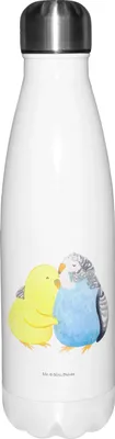 Produktbild von Mr. & Mrs. Panda Wasserflasche Wellensittich Liebe - Weiß - Geschenk, thermosflaschen, Umarmung, trinkflaschen, Thermos, Verknallt, Thermosflasche, Umarmen, Trinkflasche