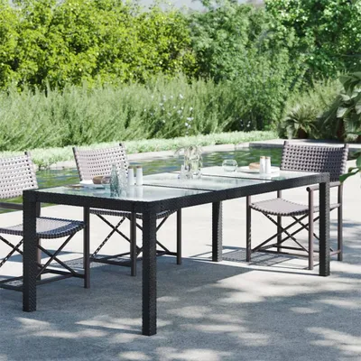 Produktbild von vidaXL Zahradní stůl černý 190x90x75 cm Tvrzené sklo Poly ratan