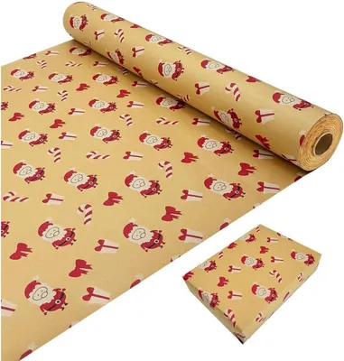 Immagine prodotto di Rotolo di carta da regalo natalizia 43 cm x 20 m Babbo Natale carta kraft riciclata