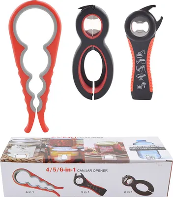 Produktbild von 3-teiliges multifunktionales Flaschenöffner-Set mit rutschfestem Griff, Glasöffner, Deckelöffner (6-in-1, 5-in-1 und 4-in-1), Dosenöffner für Kinder, Senioren und Menschen mit Arthritis