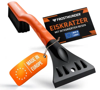 Produktbild von FROSTWUNDER Eiskratzer Auto mit Besen [MadeInEurope] - 41cm Profi Schneebesen Auto mit schonenden Borsten - Leicht verstaubarer Scheibenkratzer