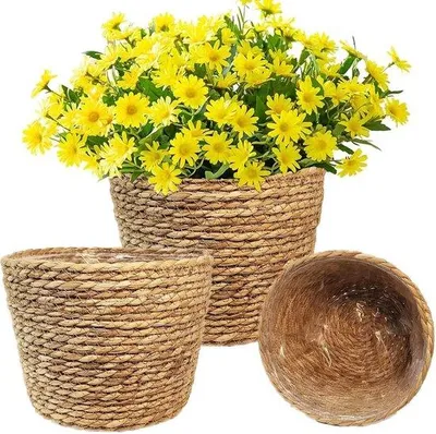 Image de Paniers décoratifs en osier pour fleurs, lot de 3, imperméables, pour l'intérieur et l'extérieur