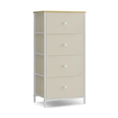 Produktbild von SONGMICS Kommode, Aufbewahrungsschrank mit 4 Stoff-Schubladen, Metallrahmen, Beige