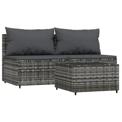 Produktbild von vidaXL 3-tlg. Garten-Lounge-Set mit Kissen Grau Poly Rattan