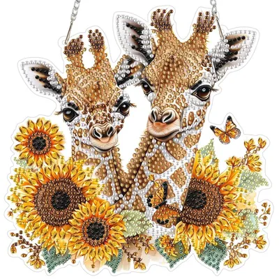 Produktbild von Diamond Painting Anhänger Blumige Giraffen Fensterbild Bastelset Hängend für Erwachsene
