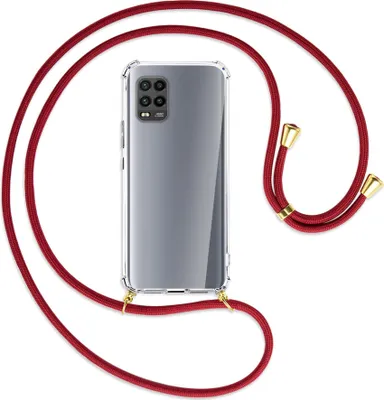 Produktbild von Handykette Backcover-Schutzhülle mit Band (Metall goldfarben) für Xiaomi Mi 10 Lite 5G (Zoom) - dunkelrot