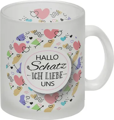 Produktbild von Hallo Schatz ich liebe uns Glas Tasse