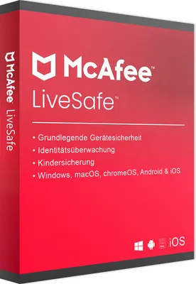 Produktbild von McAfee LiveSafe | unbegrenzte Geräte | 1 Jahr | Vollversion | Windows/Mac/Android/iOS | Download-Version
