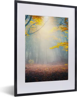Produktbild von MuchoWow® Gerahmtes Poster Wald - Nebel - Herbst 30x40 cm - Poster mit Schwarzem Bilderrahmen Wandposter Rahmen Foto Bilder - Wandposter Schlafzimmer