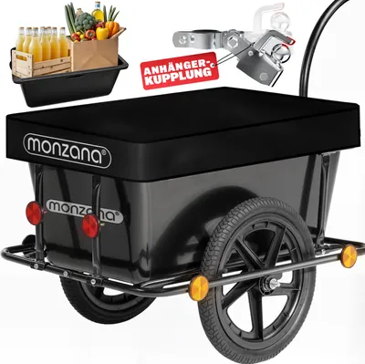 Produktbild von MONZANA® Fahrradanhänger mit 90L Kunststoffwanne inklusive Abdeckplane Kupplung Lastenanhänger Transportanhänger Anhänger Handwagen