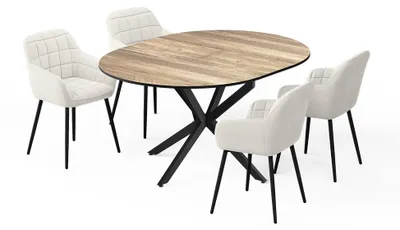 Immagine prodotto di Set di tavoli da pranzo Vicco Loyd Rovere rustico/Nero 120 x 120 cm con 4 sedie da pranzo (beige), Model 62783