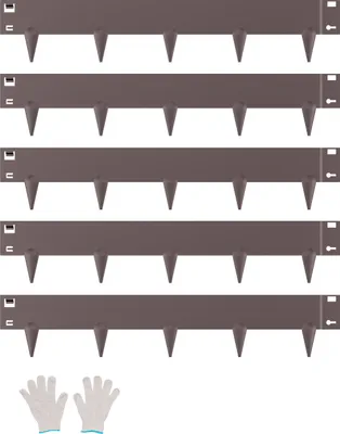 Image de Bordure de pelouse VEVOR Lot de 5 990 x 181 x 1,5 mm Bordure de parterre Clôture de jardin stable Montage simple Séparateur de parterre Chemin de jardin Marron