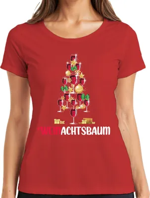 Produktbild von Weinachtsbaum Weintrinker - Weihnachten Weihnachtsgeschenk Christmas Damen T-Shirt, Rot, XXL