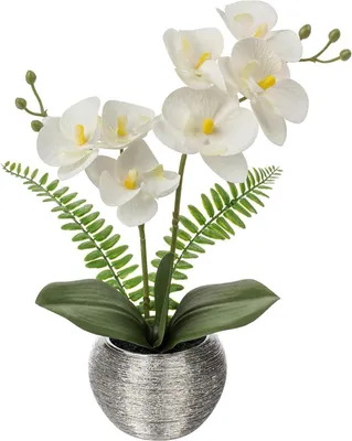 Obrázok produktu pre Umelá kvetina orchidea biela dekoratívny kvetináč 33cm - phalaenopsis pre obývaciu izbu kúpeľňu kanceláriu