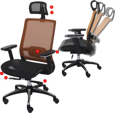 Obrázok produktu pre Kancelárske kreslo HWC-A20, kancelárska stolička, ergonomická opierka hlavy tkanina/textil ISO9001 ~ čierna/oranžová