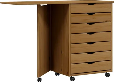 Image de vidaXL Armoire à roulettes avec bureau MOSS Marron miel Pin massif