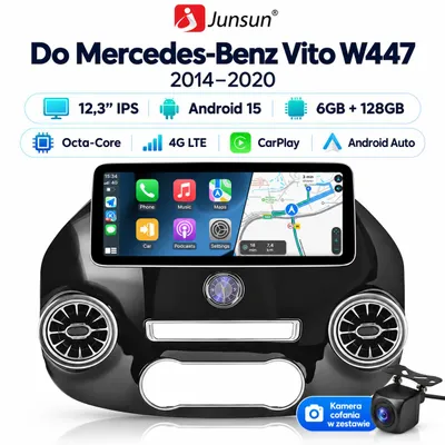 Zdjęcie produktu dla Junsun Radio samochodowe do Mercedes-Benz Vito W447 2014–2022, 12,3″ IPS, Android 15, 6GB/128GB, CarPlay, kamera cofania