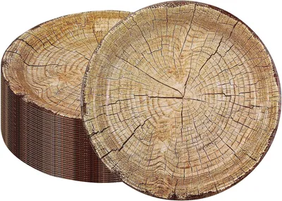 Productafbeelding van Papieren borden van 23 cm met houten schijfmotief - Set van 50
