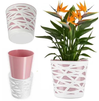 Produktbild von KADAX Blumentopf "Rusio", runder Übertopf, Pflanztopf aus Kunststoff, Blumenübertopf, 15 cm, Rosa
