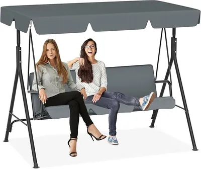 Produktbild von Hollywoodschaukel Wetterfest,3 Sitzer,Gartenchaukel mit Verstellbares Dach,193x110x152cm Schaukelbank bis 200kg Belastbar,Gartenliege für Erwachsene,Outdoor & Indoor,Anthrazit