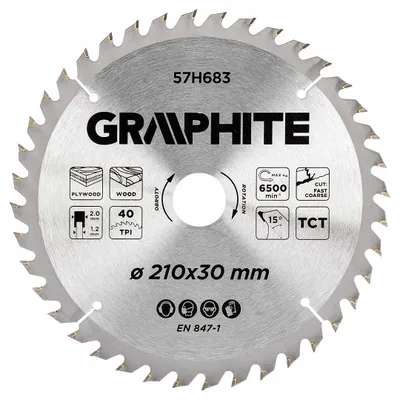 Produktbild von Pilový kotouč GRAPHITE Ø 210 mm x 1,2 mm x 2 mm | Na dřevo a překližku atd. 40 zubů kompatibilní s 58GE121 GRAPHITE | Redukce 25.4/20/16