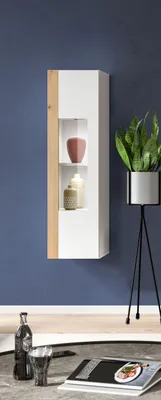 Produktbild von Ruda Vitrinenschrank hängend oder stehend 1 Glastür weiß, Eiche Nachbildung.