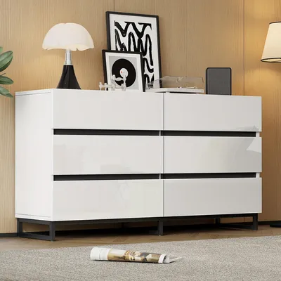 Produktbild von Kommode mit 6 Schubladen – Moderner, metallischer Aufbewahrungsschrank für das Wohnzimmer, in Weiß und Schwarz
