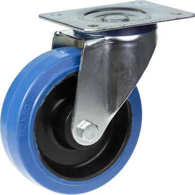 Produktbild von 125-mm-Lenkrolle mit blauem Elastikgummi auf Nylon-Mittelrad