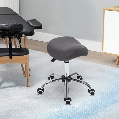 Produktbild von Sweiko Rollhocker, sattelförmiger Sitz, höhenverstellbar, um 360° drehbar, Kunstleder, dunkelgrau, 53 x 52 x 49-61 cm