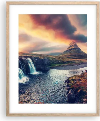 Produktbild von Gerahmtes Poster - Rahmen in heller Eiche - Wasserfall Himmel Berg - 40x50 cm - Wand Bild - Wanddeko - Wandbilder - Kunstposter - Wandposter - Bilderrahmen - Bilder - Kunstdruck - P2NPA40x50-5111