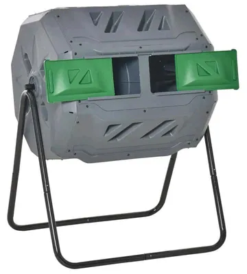 Image de Conteneur de compostage de 160 litres, avec 2 compartiments et une rotation à 360° | Couleur : Gris | Dimensions : 65 x 71 x 96 cm