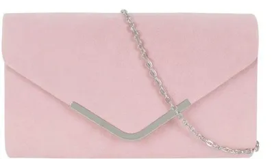Image de Ibenzoa® : Pochette en velours pour femmes – élégante pochette rose-beige, dimensions 24 x 5 x 14 cm, chaîne d'épaule amovible, fermeture magnétique, velours/polyester