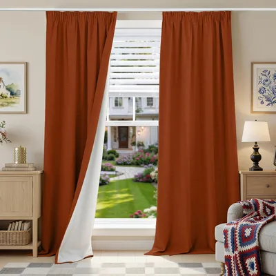 Verdunklungsvorhang 2er-Set 260x140 cm Terrakotta Leinenoptik