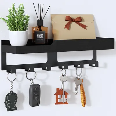 Produktbild von Schlüsselbrett mit Ablage und 6 Haken, Holz