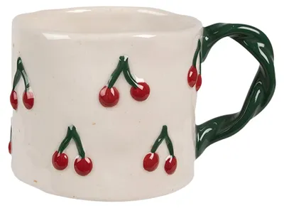 Zdjęcie produktu dla Clayre & Eef Kubek 200 ml Beżowy Ceramiczny Wiśnie