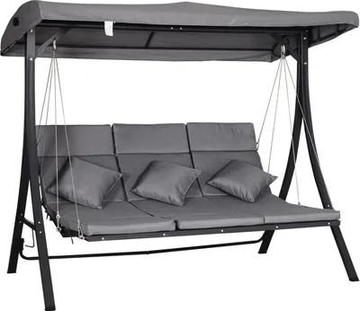 Obrázek produktu pro Hollywood Swing Grey 3-Místná Zahradní Houpačka S Nastavitelnou Sluneční Stříškou, 200X115X168Cm