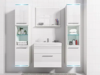 Produktbild von Badmöbel Set 5-Tlg Weiss Hochglanz TOPLINE  inkl.Waschtisch inkl.LED
