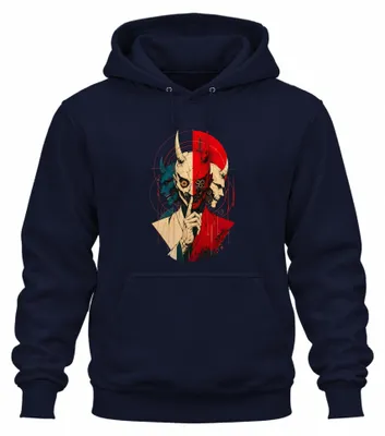 Immagine prodotto di Felpa con cappuccio, stile cyberpunk, con maschera di Oni, ispirata al Giappone, ai robot (mecha), ai samurai e allo stile Y2K e steampunk, colore blu navy, taglia XL