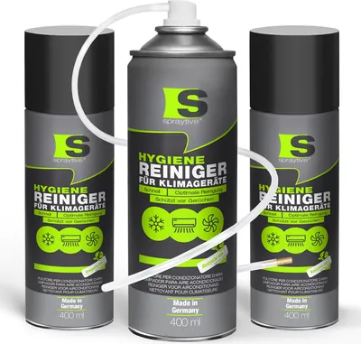 Produktbild von Spraytive 3x 400ml Hygiene Reiniger für Klimageräte - Klimaanlagenreiniger für Auto & Haus, Geruchsentferner Spray, mit Schlauch & Messingdüse